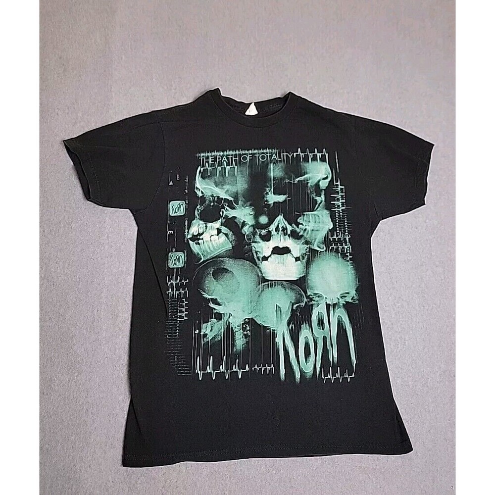 Korn‎ Path Totality Shirt Mens L Bay Island Sportswear Black Green Skull X Ray